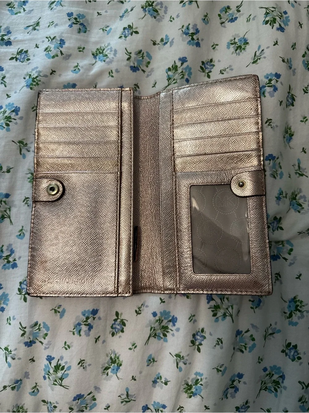 Michael Kors Metallic Rose Gold Continental Wallet with Logo Pattern